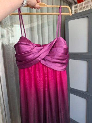 Vestido fiesta corto rosa y morado con purpurina