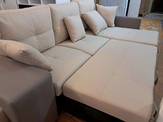 Sofá Cama Chaise Longue con Arcón Beige/Gris