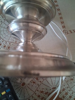 Lámpara de mesa alpaca cristal azul