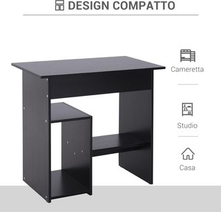 Escritorio Compacto para Casa y Oficina, Escritorio Moderno para Computadora, Soporte para CPU, Estante para CPU y Bandeja para Teclado Extraíble de Madera, 80X45X75Cm, Negro