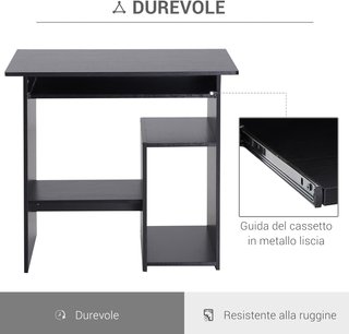 Escritorio Compacto para Casa y Oficina, Escritorio Moderno para Computadora, Soporte para CPU, Estante para CPU y Bandeja para Teclado Extraíble de Madera, 80X45X75Cm, Negro