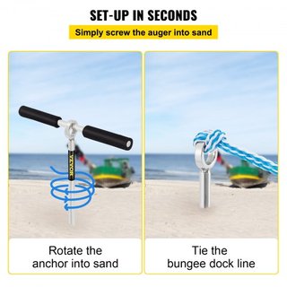 Ancla de Arena, Auger de 36" de Longitud para la Playa y el Banco de Arena, Ancla de Tornillo de Acero Inoxidable 316 con Mango Removible, Línea de Bungee y Bolsa de Transporte, para Jet Ski PWC P...