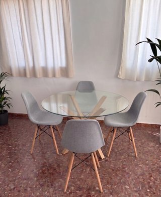Mesa redonda cristal y madera - envio gratis