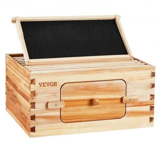 Kit de Inicio de Caja Profunda para Colmenas, Madera de Abeto Natural Recubierta de Cera de Abeja al 100%, Kit de Colmena Langstroth con 10 Marcos y Fundaciones, Ventanas Acrílicas Transparentes p...
