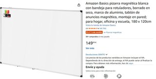 Pizarra magnética blanca con bandeja Amazon Basics
