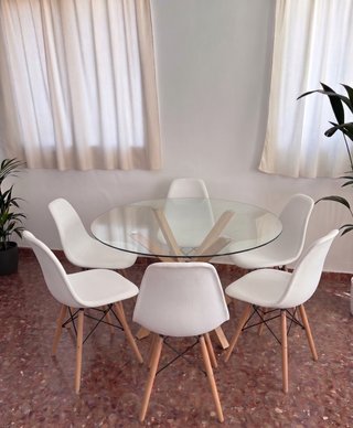 Mesa redonda cristal y 6 sillas - envio gratis