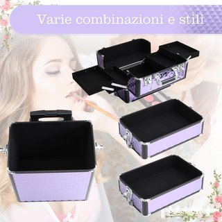 Maleta Profesional para Maquillaje, Trolley de Viaje en Aluminio, 2 Ruedas, Violeta 33.5X23X76/95.5Cm