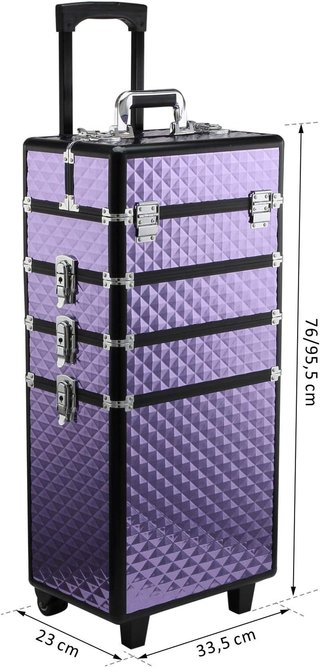 Maleta Profesional para Maquillaje, Trolley de Viaje en Aluminio, 2 Ruedas, Violeta 33.5X23X76/95.5Cm