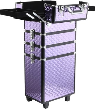 Maleta Profesional para Maquillaje, Trolley de Viaje en Aluminio, 2 Ruedas, Violeta 33.5X23X76/95.5Cm