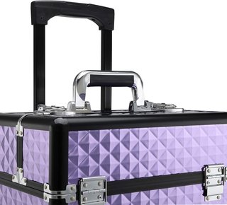 Maleta Profesional para Maquillaje, Trolley de Viaje en Aluminio, 2 Ruedas, Violeta 33.5X23X76/95.5Cm