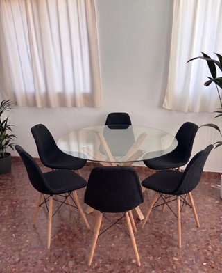 Mesa redonda cristal y 6 sillas - envio gratis