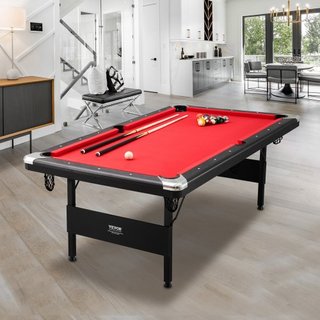 Mesa de Billar, Mesa de Pool de 213 cm, Mesa Plegable Portátil que Ahorra Espacio, Juego de Mesa de Billar Incluye Bolas, Cues, Tizas y Cepillo, Negra con Tela Roja, Perfecta para Sala de Juegos F...