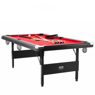 Mesa de Billar, Mesa de Pool de 213 cm, Mesa Plegable Portátil que Ahorra Espacio, Juego de Mesa de Billar Incluye Bolas, Cues, Tizas y Cepillo, Negra con Tela Roja, Perfecta para Sala de Juegos F...