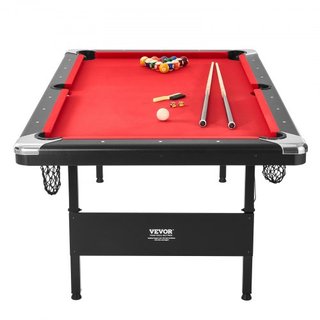 Mesa de Billar, Mesa de Pool de 213 cm, Mesa Plegable Portátil que Ahorra Espacio, Juego de Mesa de Billar Incluye Bolas, Cues, Tizas y Cepillo, Negra con Tela Roja, Perfecta para Sala de Juegos F...