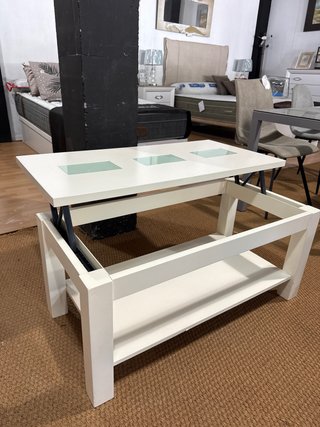 Mesa de centro blanca con cristal  tapa elevable