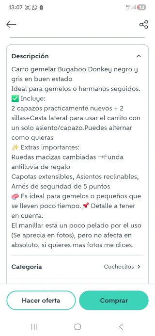 Carrito Gemelar Bugaboo Gris