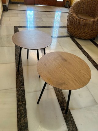 Mesa de café redonda madera y metal