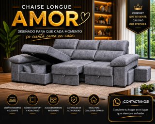 )Sofá Chaise Longue LEO Innova Gris Tela(