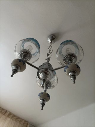 Lámpara colgante vintage azul y cristal