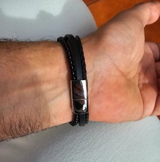 Pulsera Hombre Piel y Acero
