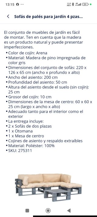 Estructura Sofá de exterior madera, estilo palet