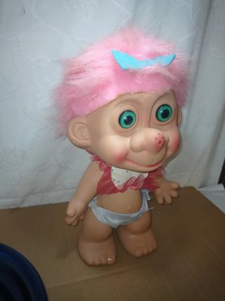 Muñeco Troll Antiguo Rosa