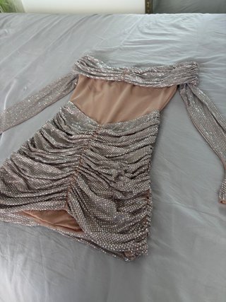 Vestido fiesta corto plateado Babyboo Talla S