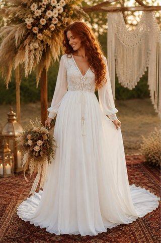 Vestido de Novia Boho Chic Manga Larga