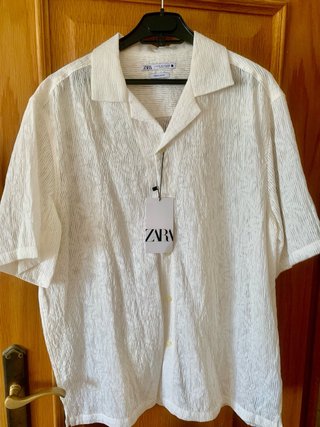 Camisa Zara Tejido Jacquard Blanca Talla M