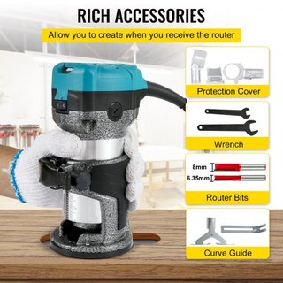 Herramienta Router, Router de Madera de 710W, Router para Carpintería con 3 Colet de Router, Herramienta Router de Madera con Base Fija, de Inmersión y de Inclinación, Router de Madera con Carcasa...