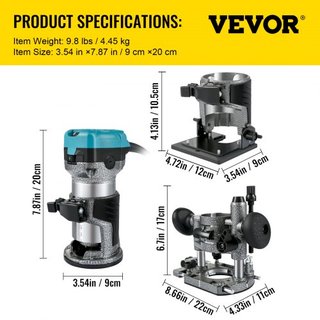 Herramienta Router, Router de Madera de 710W, Router para Carpintería con 3 Colet de Router, Herramienta Router de Madera con Base Fija, de Inmersión y de Inclinación, Router de Madera con Carcasa...