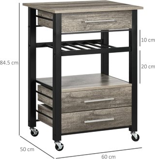 Carrito De Cocina Portacomidas Con 3 Cajones Y Estante, Mueble Multiusos De Madera De Partículas, 60X50X84.5Cm, Roble