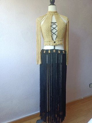 Vestido Macramé amarillo y Negro