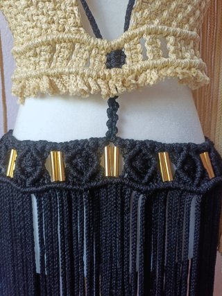 Vestido Macramé amarillo y Negro