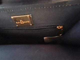 Bolso cartera azul y camel