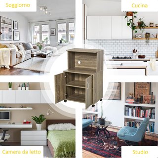 Mueble de Cocina Multiusos con 4 Ruedas, Armario con Estante para Microondas en Madera de Partículas, 60.4X40.3X97Cm, Gris