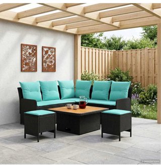 Conjunto Muebles Terraza Ratán Negro/Turquesa