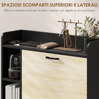 Zapatero Slim Ahorra Espacio Con 2 Puertas Abatibles, Zapatero de Entrada Con 3 Compartimentos Abiertos, Estantes Regulables, Superficie Superior, Porta Zapatos para 15 Pares en Madera Con Asa, 83...