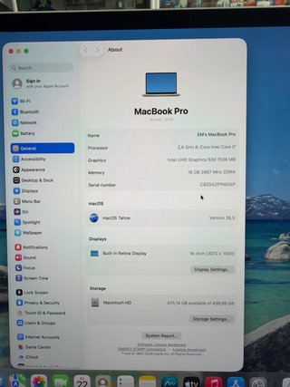 MacBook Pro 16” 2019 i7 16GB RAM 512GB SSD