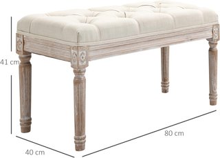 Banco de Cama de Diseño Moderno, Banco Tapizado con Acabado Efecto Lino, Patas de Madera, Vintage, Dormitorio y Entrada, 40X80X43 Cm, Beige