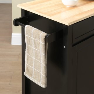 Carrito De Cocina De Madera Con Cajón, Armario Y Estantes, Carrito De Servicio Con Ruedas, 83X45X88Cm, Negro