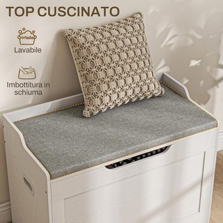 Banca de 103L, Contenedor Multiusos con Cojín de Tela Lavable, Banco de Almacenamiento de Madera para Entrada, Pasillo, Dormitorio, Sala de Estar, 75X40X56 Cm, Blanco