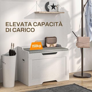 Banca de 103L, Contenedor Multiusos con Cojín de Tela Lavable, Banco de Almacenamiento de Madera para Entrada, Pasillo, Dormitorio, Sala de Estar, 75X40X56 Cm, Blanco