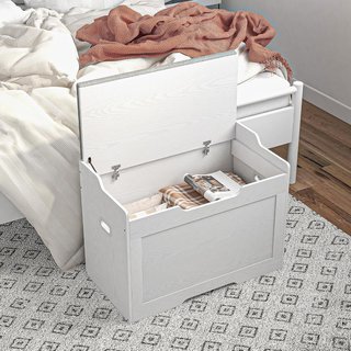 Banca de 103L, Contenedor Multiusos con Cojín de Tela Lavable, Banco de Almacenamiento de Madera para Entrada, Pasillo, Dormitorio, Sala de Estar, 75X40X56 Cm, Blanco