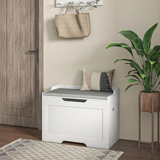 Banca de 103L, Contenedor Multiusos con Cojín de Tela Lavable, Banco de Almacenamiento de Madera para Entrada, Pasillo, Dormitorio, Sala de Estar, 75X40X56 Cm, Blanco