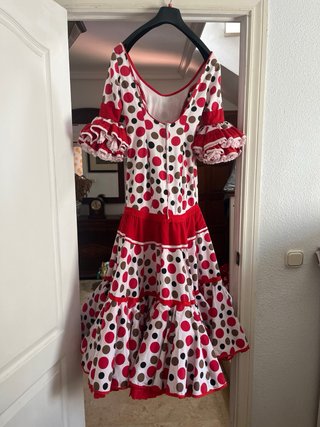 Traje Flamenca Lunares Blanco, Rojo y negro