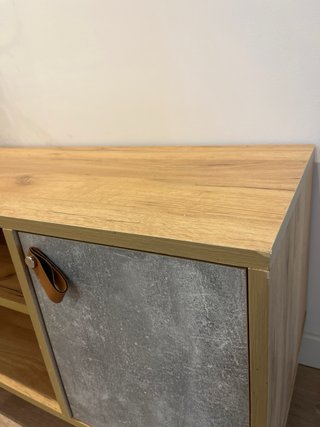 Mueble TV madera y cuero
