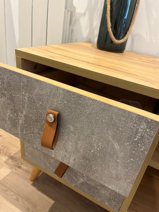 Mueble TV madera y cuero