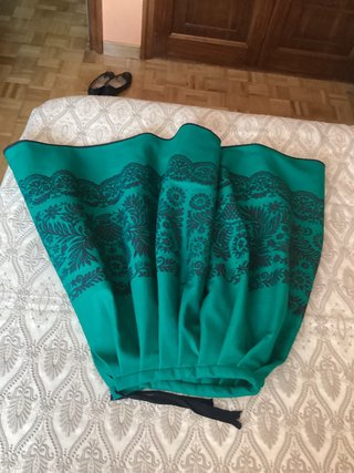 Falda Regional Verde Estampada Artesanal