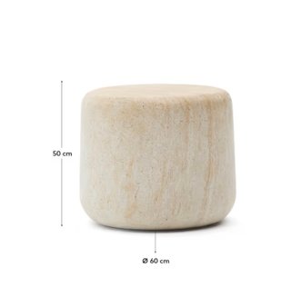 Mesa auxiliar Drasi de cemento con acabado efecto travertino Ø60 cm.